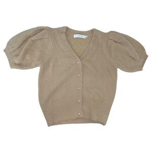 ASTR The Label Alba Puff Sleeve Sweater‎ Pearl Button Nude/Beige Sz Medium NWOT